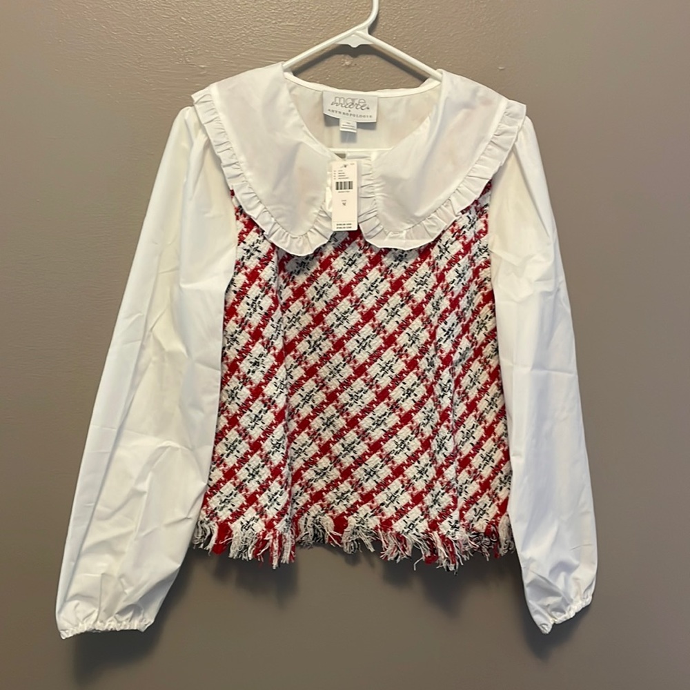 Anthropologie Layered Collar Blouse Vest Set